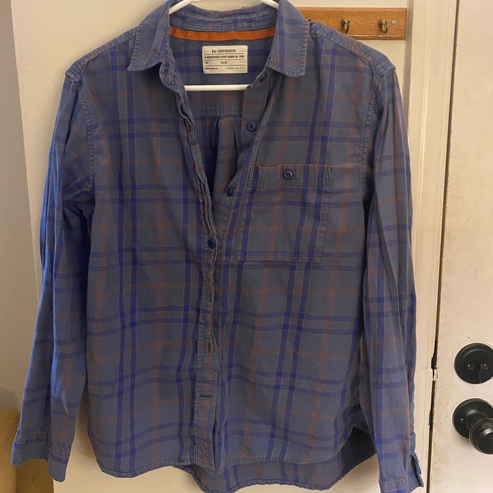 REI Co-op Womens Plaid Shirt Blue/Purple Button Down